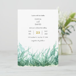 Minimal Grönt under Sjögräs Beach Wedding Inbjudningar