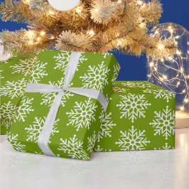 Minimal Grönt Vit jul Snowflake Mönster Presentpapper