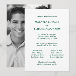 Minimal Grönt/Vit Temple Bröllop 2-mottagning Inbjudningar