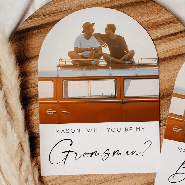 Minimal Groomsman Frieri kort med foto (Groomsman Proposal Card)