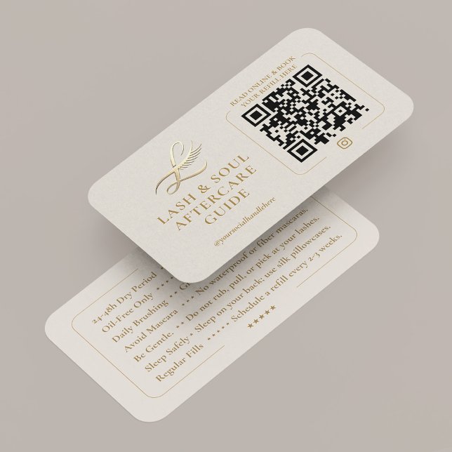 Minimal guide för eftervård av ögonfransförlängnin visitkort (Minimal Lash Extensions Aftercare Guide Sand Card
)