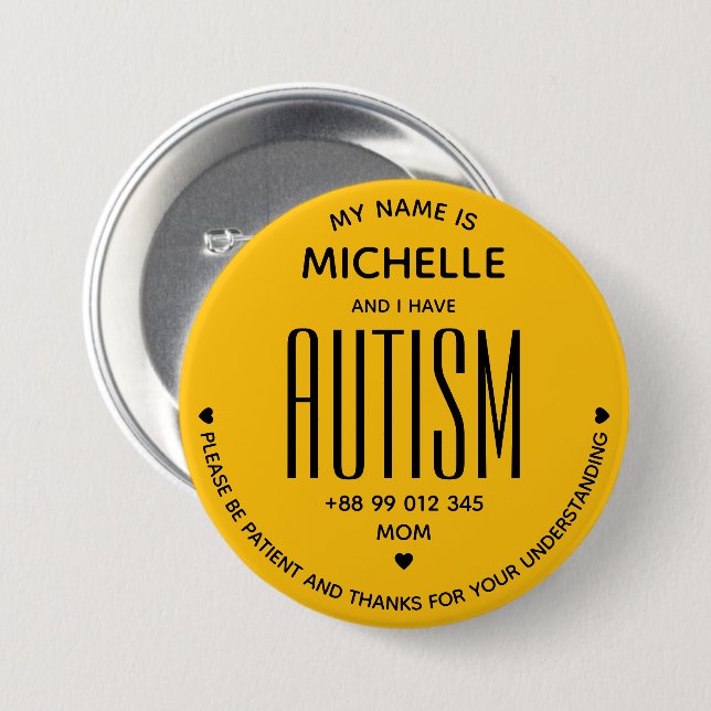 Minimal gul Autism Medvetenhet ASD ADHD Speciell Knapp (Framsida & baksida)
