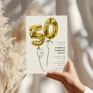 Minimal Guld 50 Ballong 50-årsfest Inbjudningar