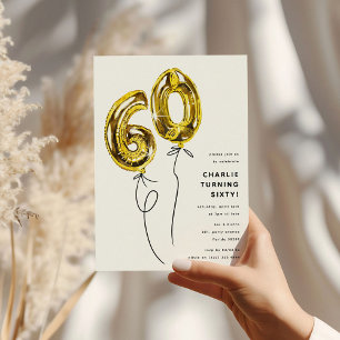 Minimal Guld 60 Ballong 60-årsfest Inbjudningar