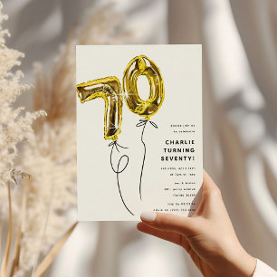 Minimal Guld 70-ballong 70:e Födelsedagsfesten Inbjudningar