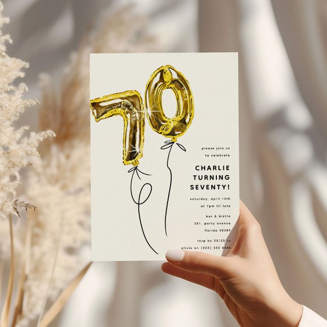 Minimal Guld 70-ballong 70:e Födelsedagsfesten Inbjudningar (Skapare uppladdad)