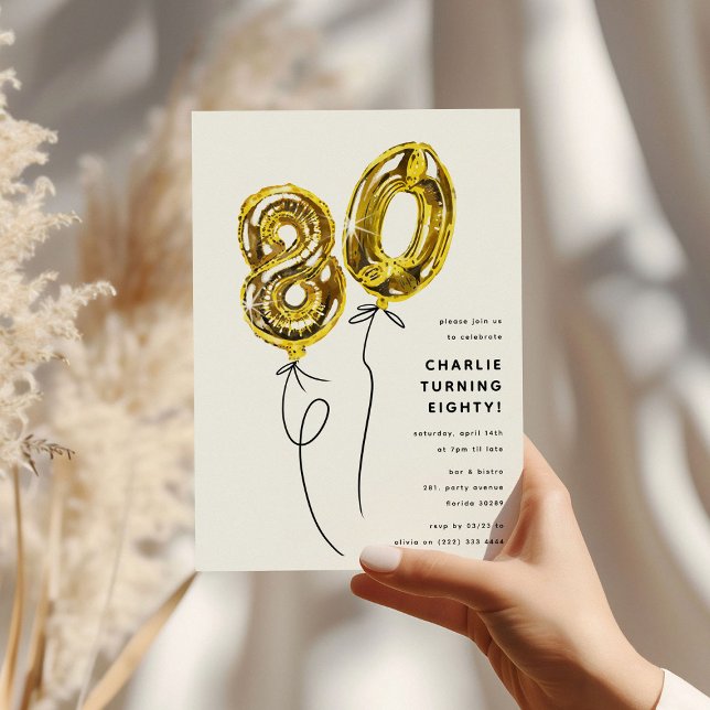 Minimal Guld 80 Ballong 80-årsfest Inbjudningar (Skapare uppladdad)