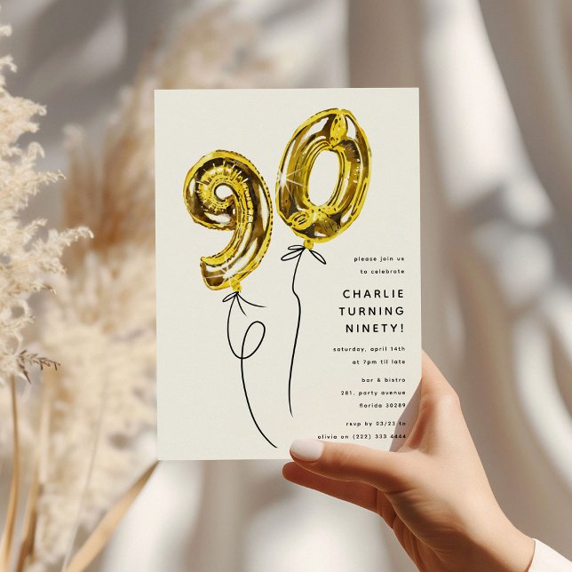 Minimal Guld 90 Ballong 90-årsfirande Inbjudningar (Skapare uppladdad)