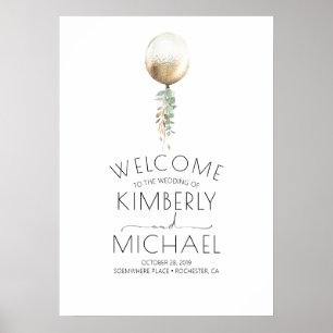 Minimal Guld-ballong och Grey Bröllop Poster