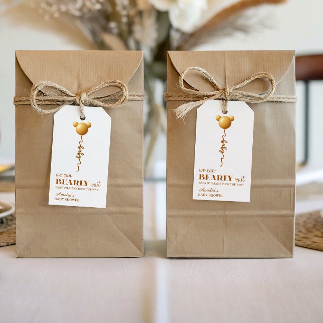 Minimal Guld Björn Ballong Knappt Vänta Märke Presentetikett (Skapare uppladdad)