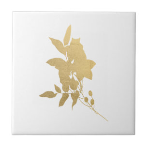 Minimal Guld Flower Bouquet Silhouette Kakelplatta