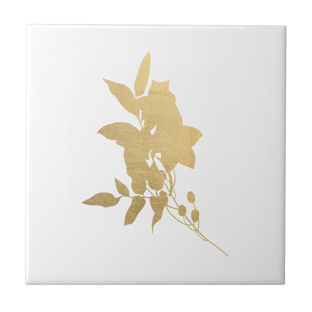 Minimal Guld Flower Bouquet Silhouette Kakelplatta (Framsidan)