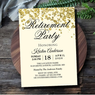 Minimal Guld Glitter Pension Party Inbjudningar