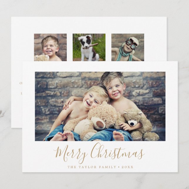 Minimal Guld God jul Family News Ligcape Julkort (Fram/baksida)