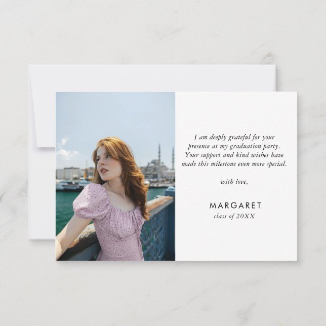 Minimal Guld Grad Cap Modern Photo Studenten Tack Kort (Baksida)