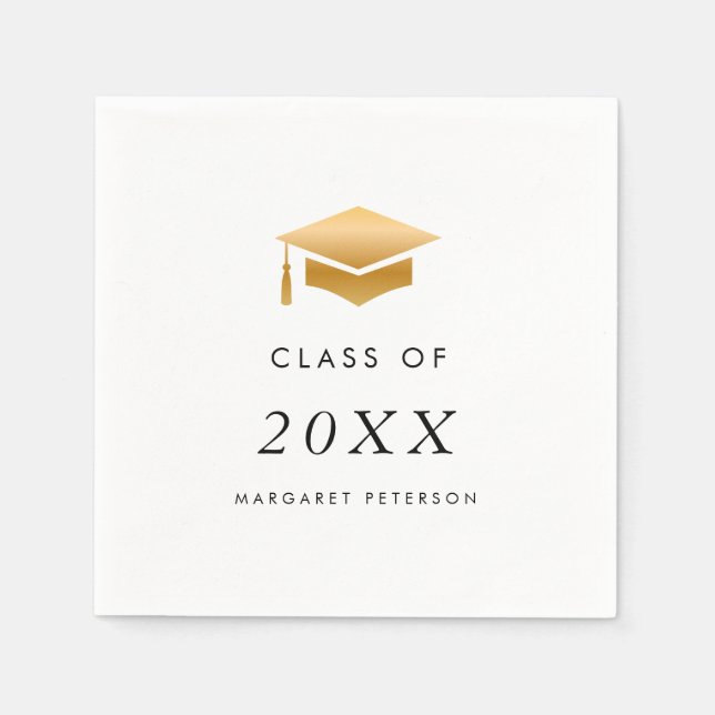 Minimal Guld Grad Cap Modern Studentfest Pappersservett (Framsidan)