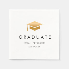Minimal Guld Grad Cap Modern Studentfest Pappersservett