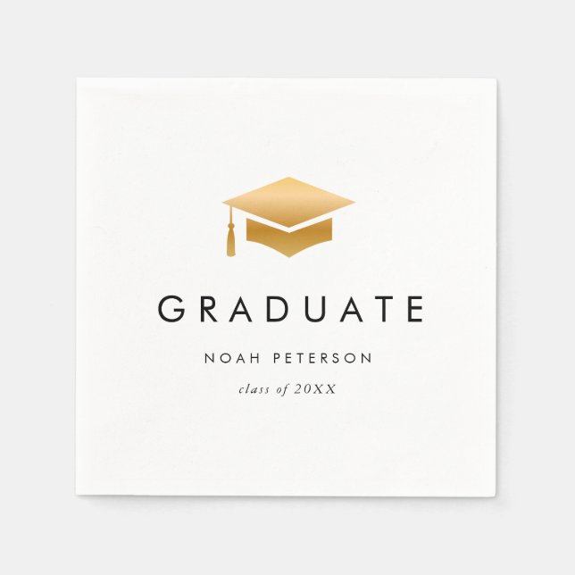 Minimal Guld Grad Cap Modern Studentfest Pappersservett (Framsidan)