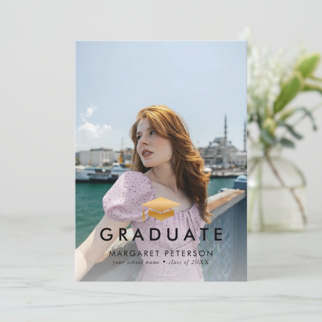 Minimal Guld Grad Cap Photo Collage Studenten Meddelande (Stående Fram)