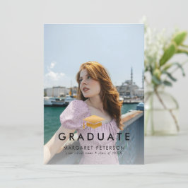 Minimal Guld Grad Cap Photo Collage Studenten Meddelande