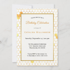 Minimal Guld Honeycomb Birthday Inbjudningar
