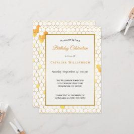 Minimal Guld Honeycomb Birthday Inbjudningar