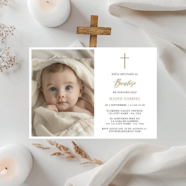 Minimal Guld-inbjudan: Para Bautizo Photo Inbjudningar (Skapare uppladdad)