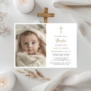 Minimal Guld Inbjudningar För Dop Foto