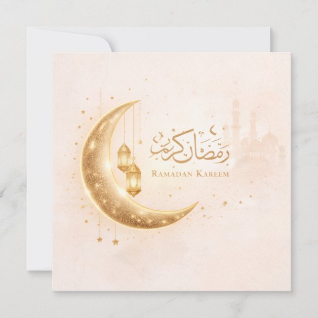 Minimal Guld Ramadan Kareem-kort – Elegant Islamsk Inbjudningar (Framsida)