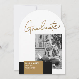 Minimal Guld Script Student Photo Studenten Inbjudningar