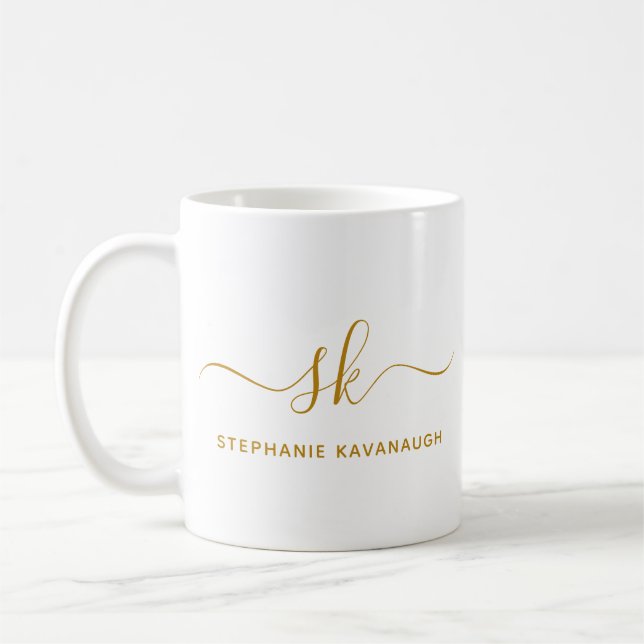 Minimal Guld-skript för monogram Classic Elegant Kaffemugg (Vänster)