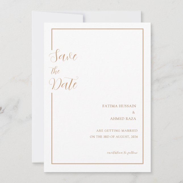 Minimal Guld Stylish Muslim Bröllop Save The Date Spara Datumet (Framsida)
