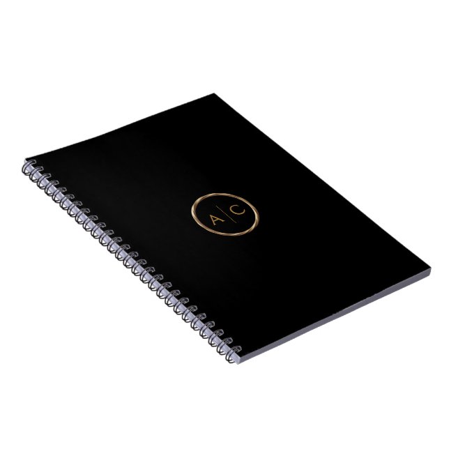 Minimal guldförgylld monogram på SVART Anteckningsbok (Högra Sidan)