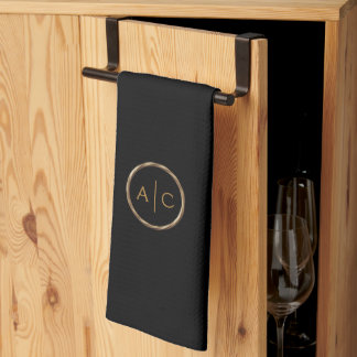 Minimal guldförgylld monogram på SVART Kökshandduk