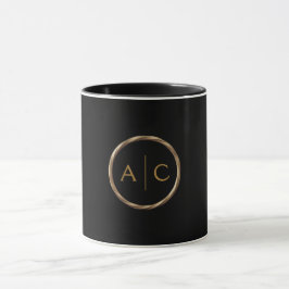 Minimal guldförgylld monogram på SVART Mugg