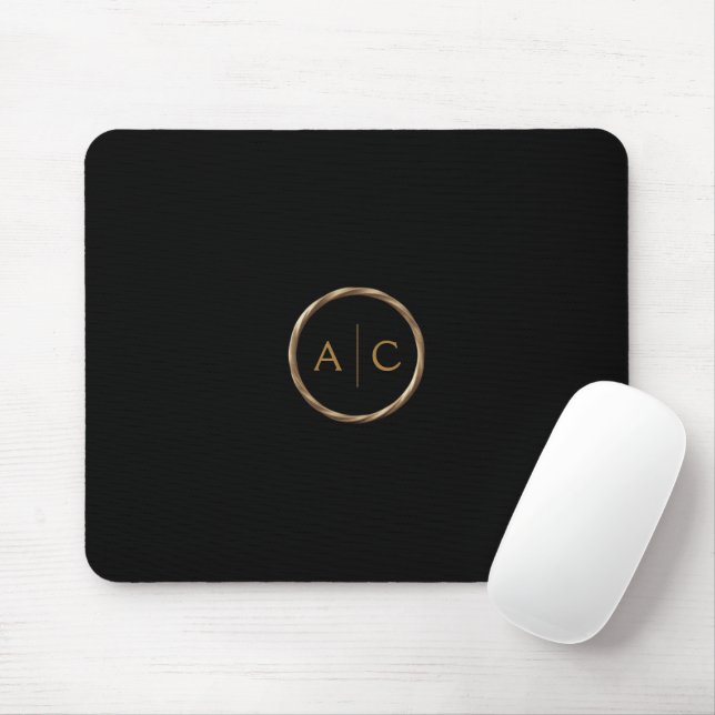 Minimal guldförgylld monogram på SVART Musmatta (Med mus)