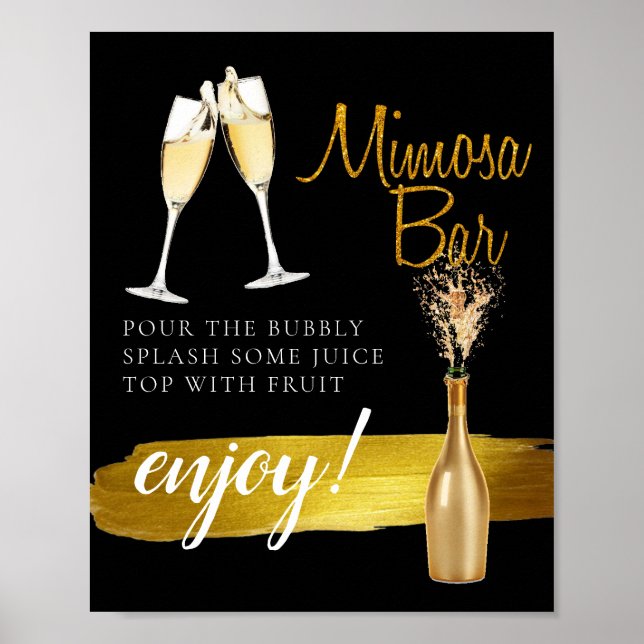 Minimal gyllene elegant bröllopsbrunch Mimosa Bar  Poster (Framsidan)