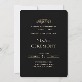 Minimal gyllene formell skrift Svart Nikah-ceremon Inbjudningar