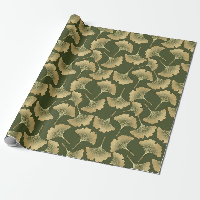 Minimal gyllene Ginkgo-mönster Presentpapper (Utrullad)