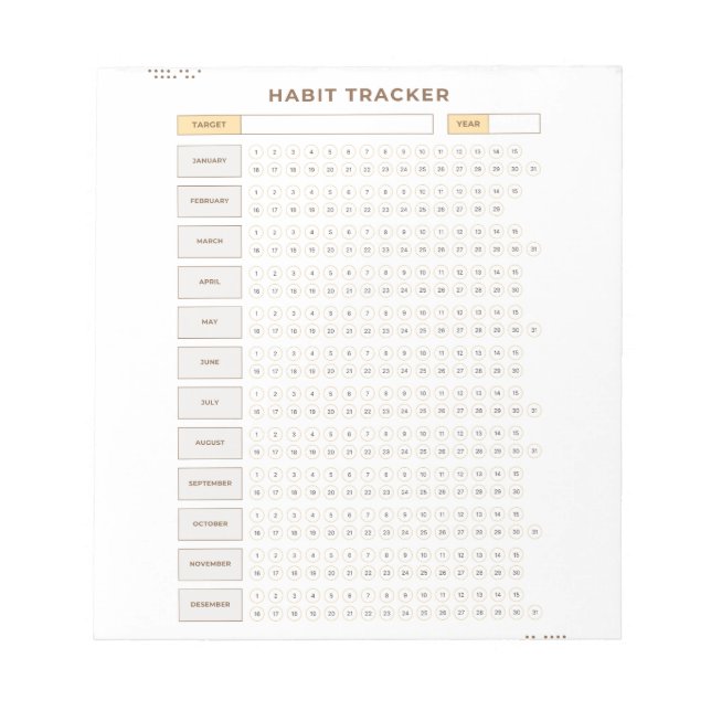 Minimal Habit Tracker Beige Grid Design Anteckningsblock (Framsida)