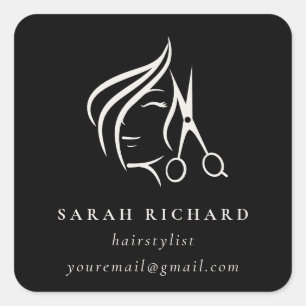 Minimal Hairstylist Black & White Hair Scissor Fyrkantigt Klistermärke