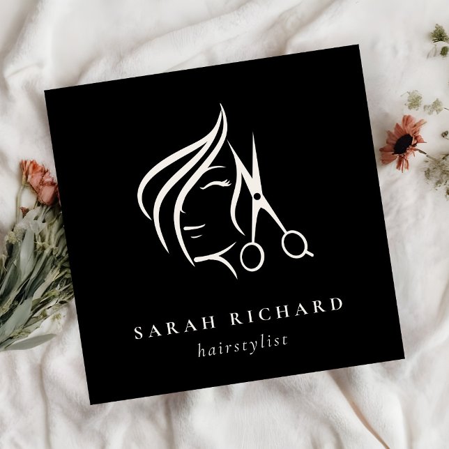 Minimal Hairstylist Black & White Hair Scissor Fyrkantigt Visitkort (Skapare uppladdad)