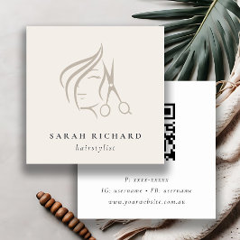 Minimal Hairstylist Ivory Hair Scissor QR-kod Fyrkantigt Visitkort