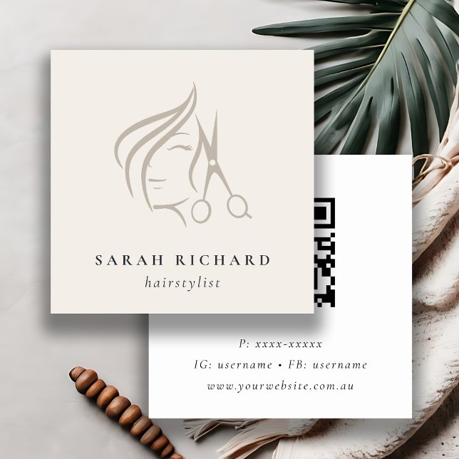 Minimal Hairstylist Ivory Hair Scissor QR-kod Fyrkantigt Visitkort (Skapare uppladdad)