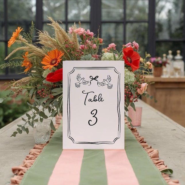 Minimal Hand-Drawn Doves Wedding Table Number Card Bordsnummer (Skapare uppladdad)
