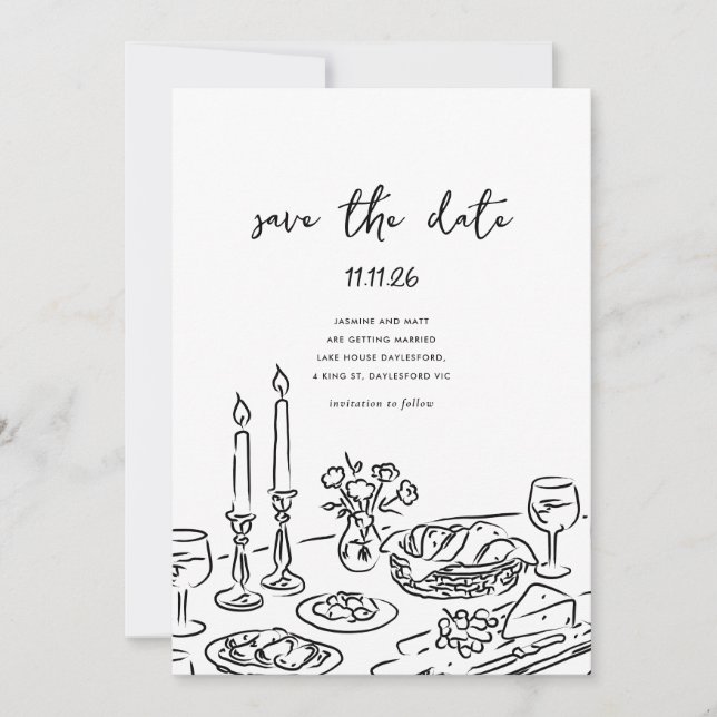 Minimal Hand Drawn Whimsical Doodle Save The Date Spara Datumet (Framsida)
