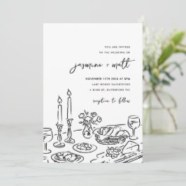 Minimal Hand Drawn Whimsical Doodle Wedding Invite Spara Datumet