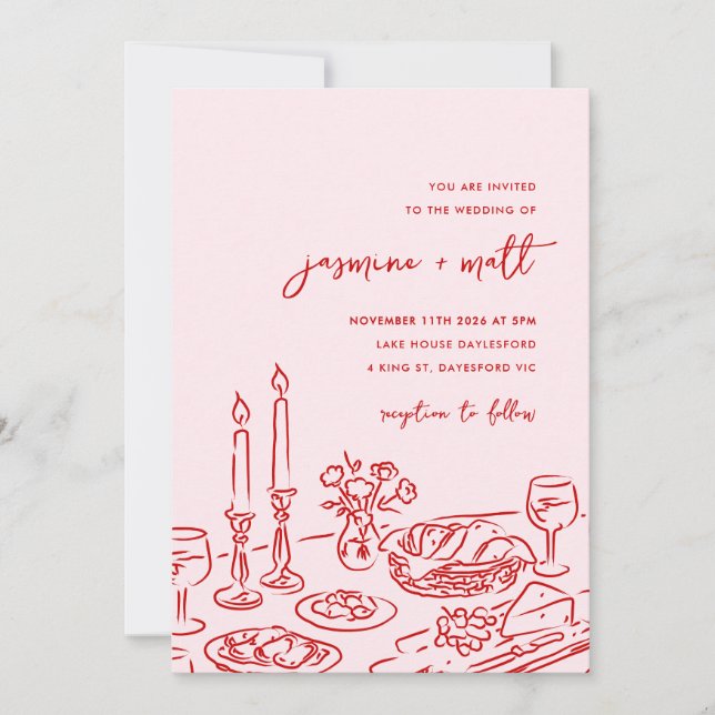Minimal Hand Drawn Whimsical Doodle Wedding Invite Spara Datumet (Framsida)