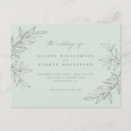Minimal handdragen Greenery Mint Botanical Bröllop Inbjudan Vykort