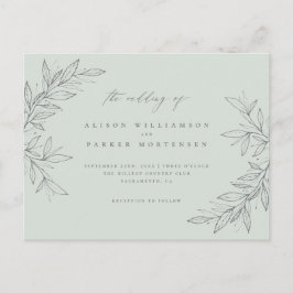 Minimal handdragen Greenery Mint Botanical Bröllop Inbjudan Vykort